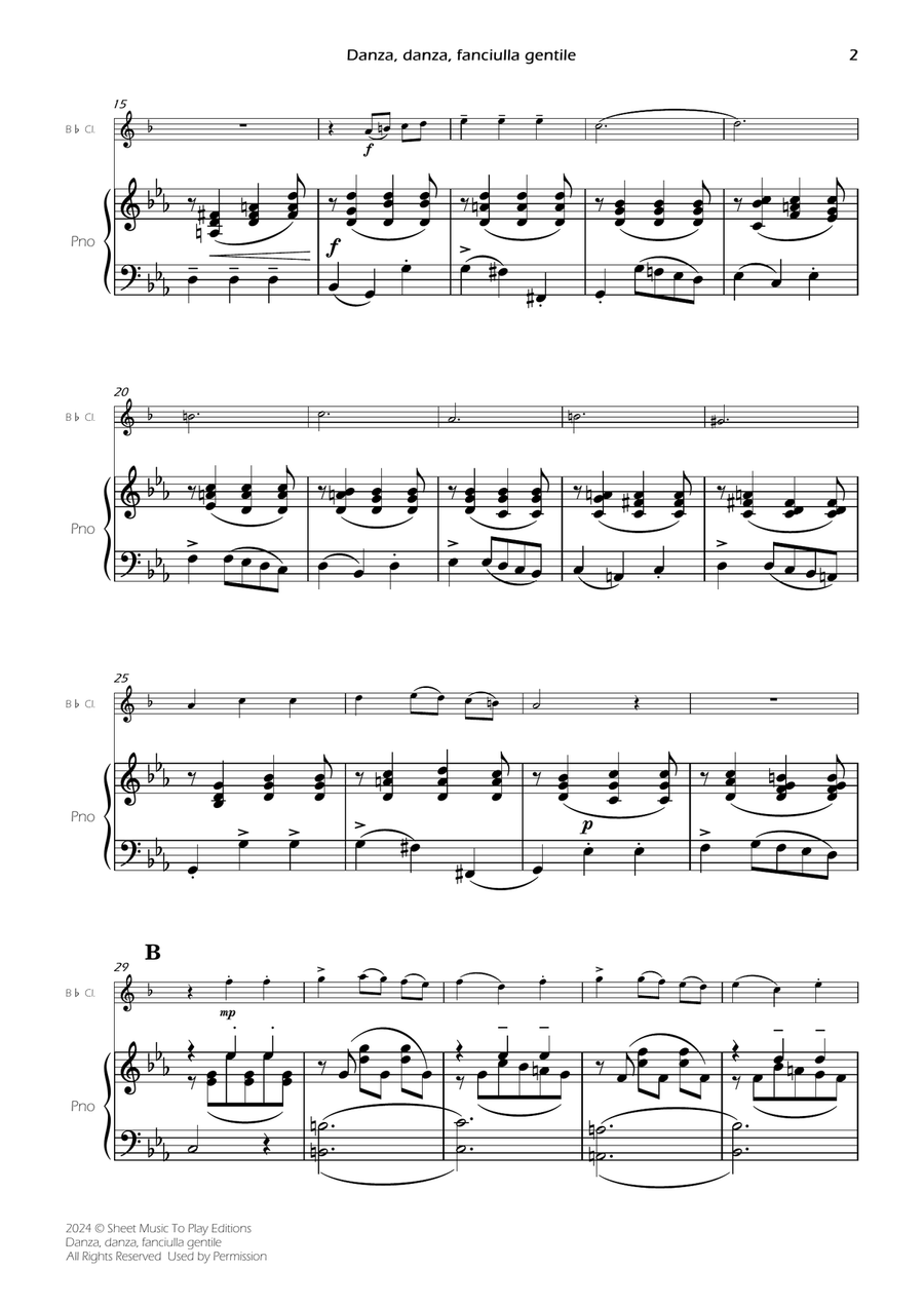 Danza, danza, fanciulla gentile - Bb Clarinet and Piano (Full Score) B-Flat Clarinet scores gallery preview page 2
