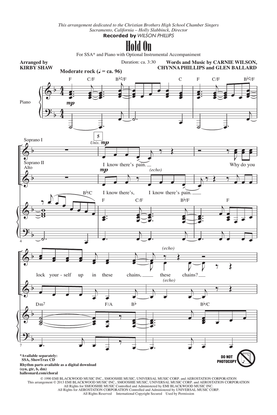 Hold On (arr. Kirby Shaw) SSA scores gallery preview page 1