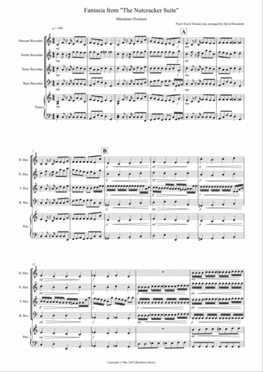 Miniature Overture (Fantasia from Nutcracker) for Recorder Quartet Recorder scores gallery preview page 1