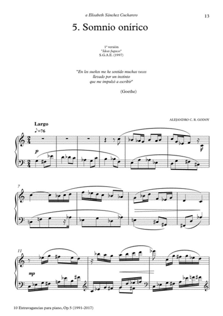 10 Extravagancias para piano, Op. 5 (2017) 5. Somnio onírico image number null