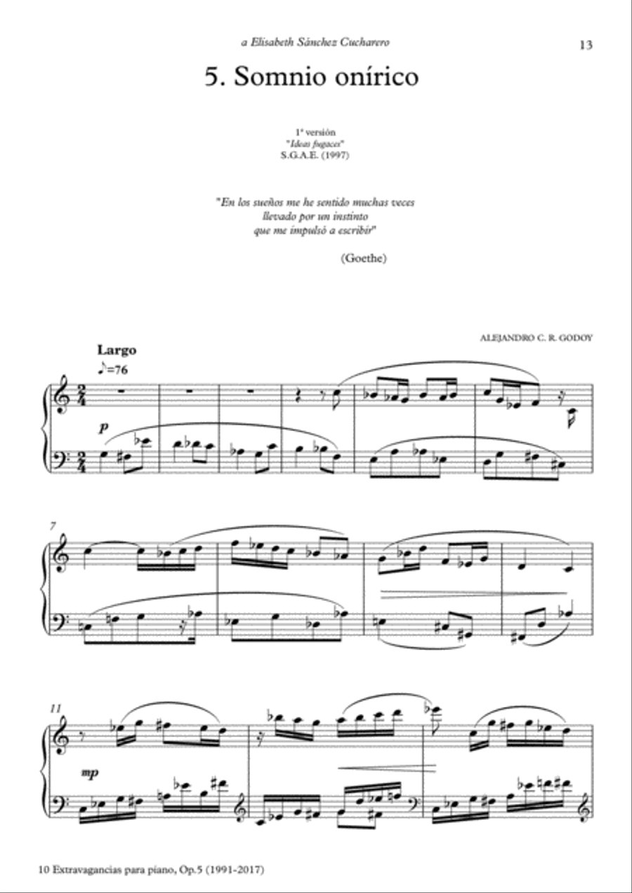 10 Extravagancias para piano, Op. 5 (2017) 5. Somnio onírico Piano Solo scores gallery preview page 1