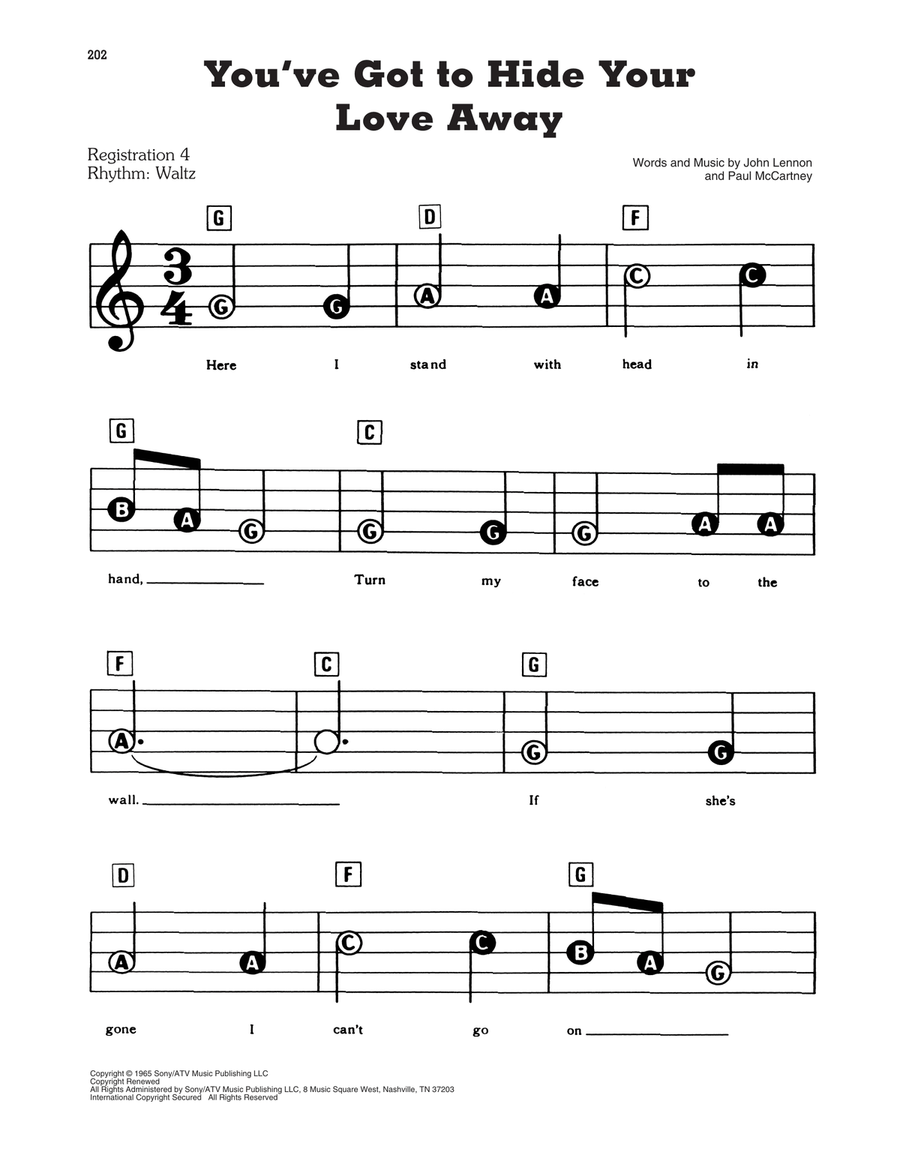 You've Got To Hide Your Love Away Electronic Keyboard scores gallery preview page 1