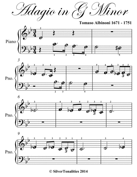 Adagio in G Minor Beginner Piano Sheet Music