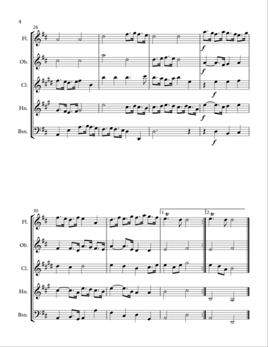 Purcell: Trumpet Tune in D for Woodwind Quintet Woodwind Quintet scores gallery preview page 4