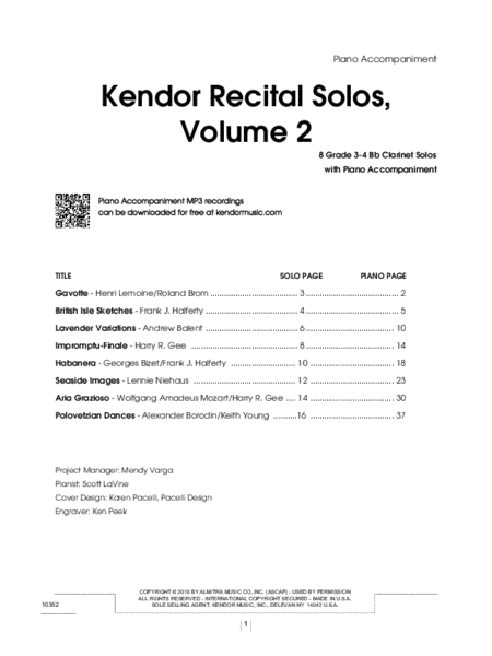 Kendor Recital Solos, Volume 2 - Bb Clarinet With Piano Accompaniment & MP3s image number null