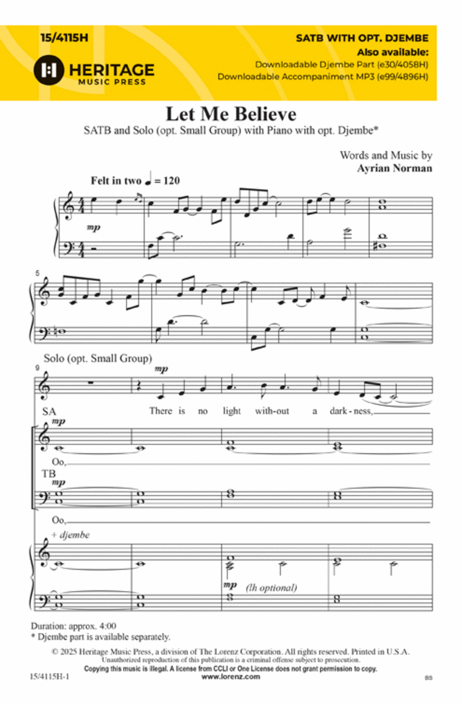 Let Me Believe Let Me Believe 4-Part scores gallery preview page 1