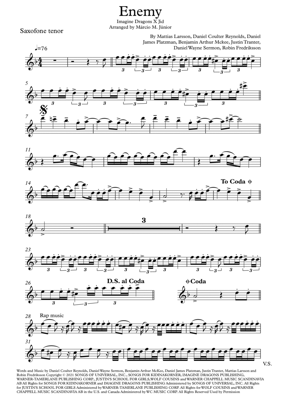 Enemy Tenor Saxophone scores gallery preview page 1