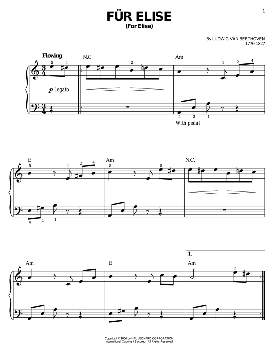 Fur Elise Fur Elise Easy Piano scores gallery preview page 1