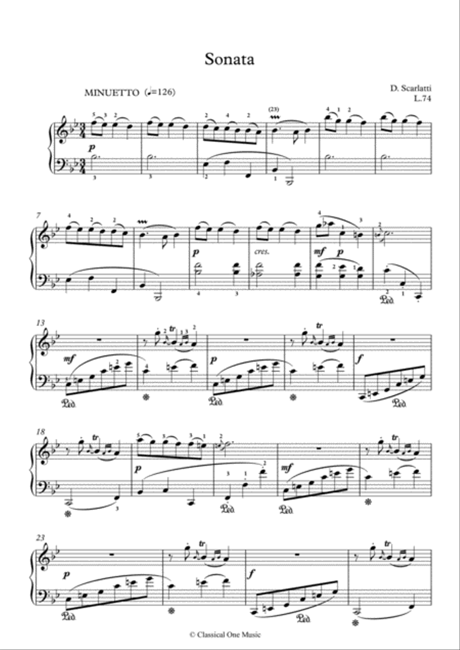 Scarlatti-Sonata in B-Major L.74 K.393(piano) Piano Solo scores gallery preview page 2