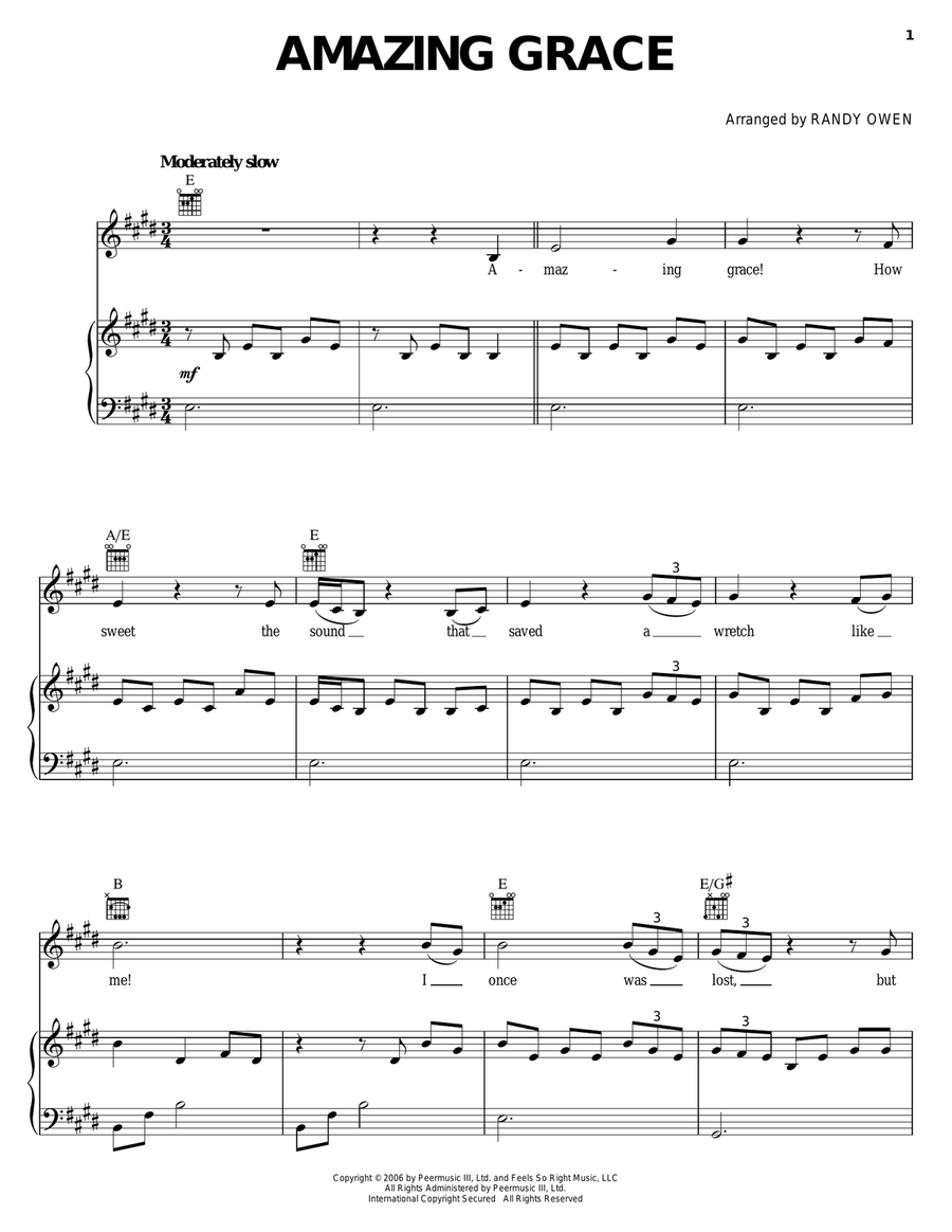 Amazing Grace Amazing Grace Piano, Vocal, Guitar scores gallery preview page 1