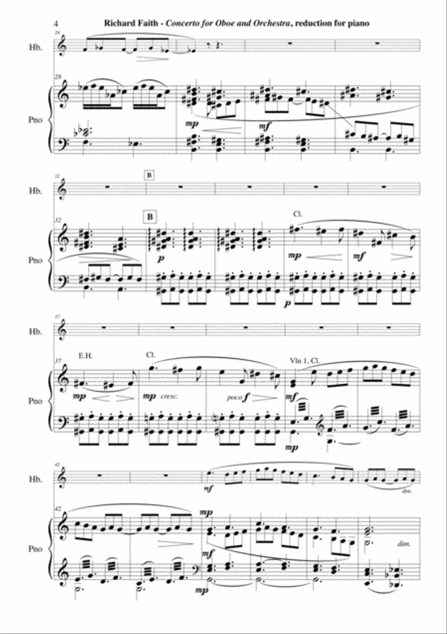 Richard Faith : Concerto for oboe and chamber orchestra, piano reduction and solo part Woodwind Duet scores gallery preview page 4