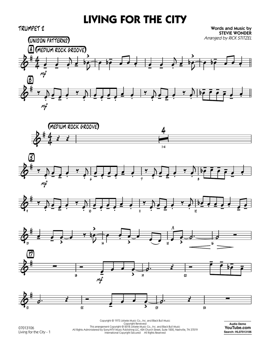 Living for the City - Trumpet 2 Jazz Ensemble scores gallery preview page 1