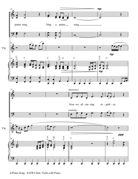 PRAISE SONG (SATB Choir, Violin with Piano) image number null
