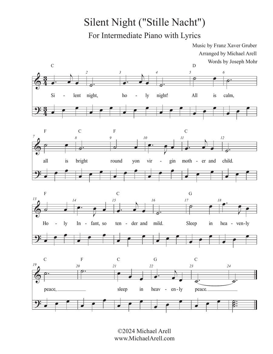Silent Night for Piano Easy Piano scores gallery preview page 1