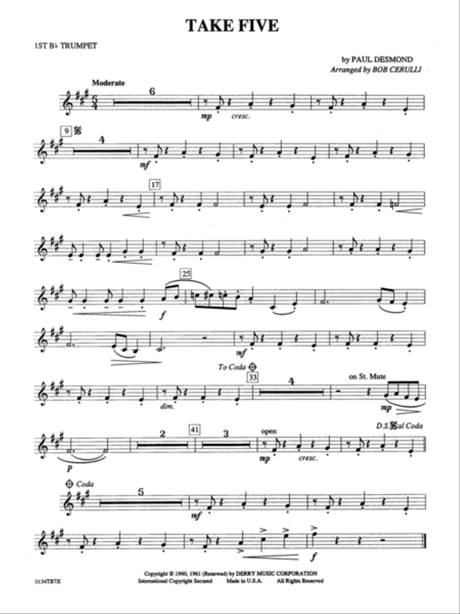 Take Five: 1st B-flat Trumpet Full Orchestra scores gallery preview page 1
