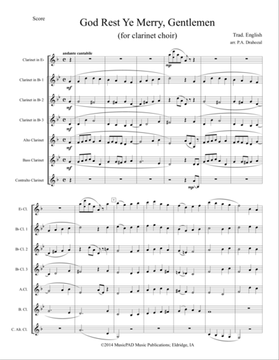 God Rest Ye Merry, Gentlemen (traditional English carol - for clarinet choir) Clarinet Choir scores gallery preview page 1
