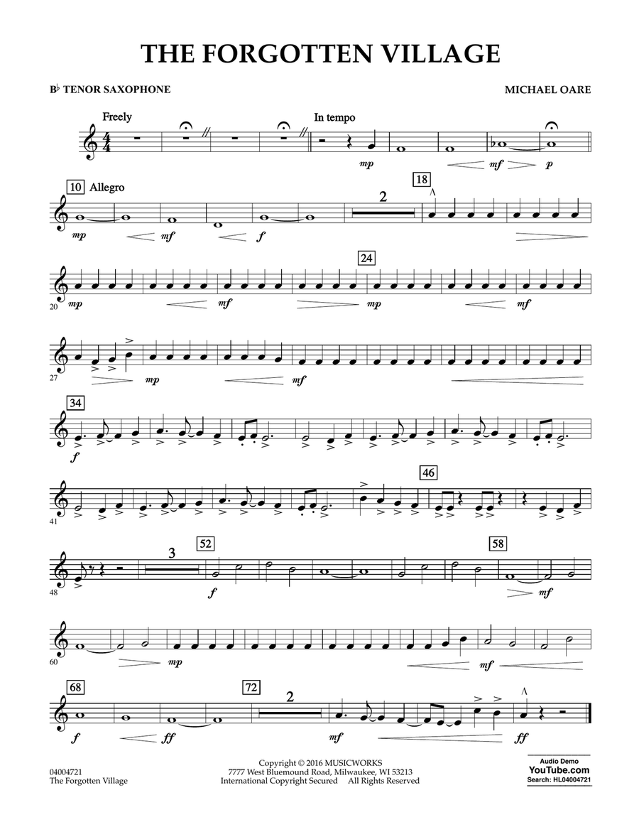 The Forgotten Village - Bb Tenor Saxophone Concert Band scores gallery preview page 1
