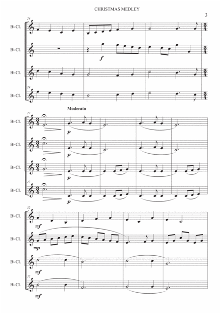 Christmas medley - Clarinet quartet Clarinet Quartet scores gallery preview page 3