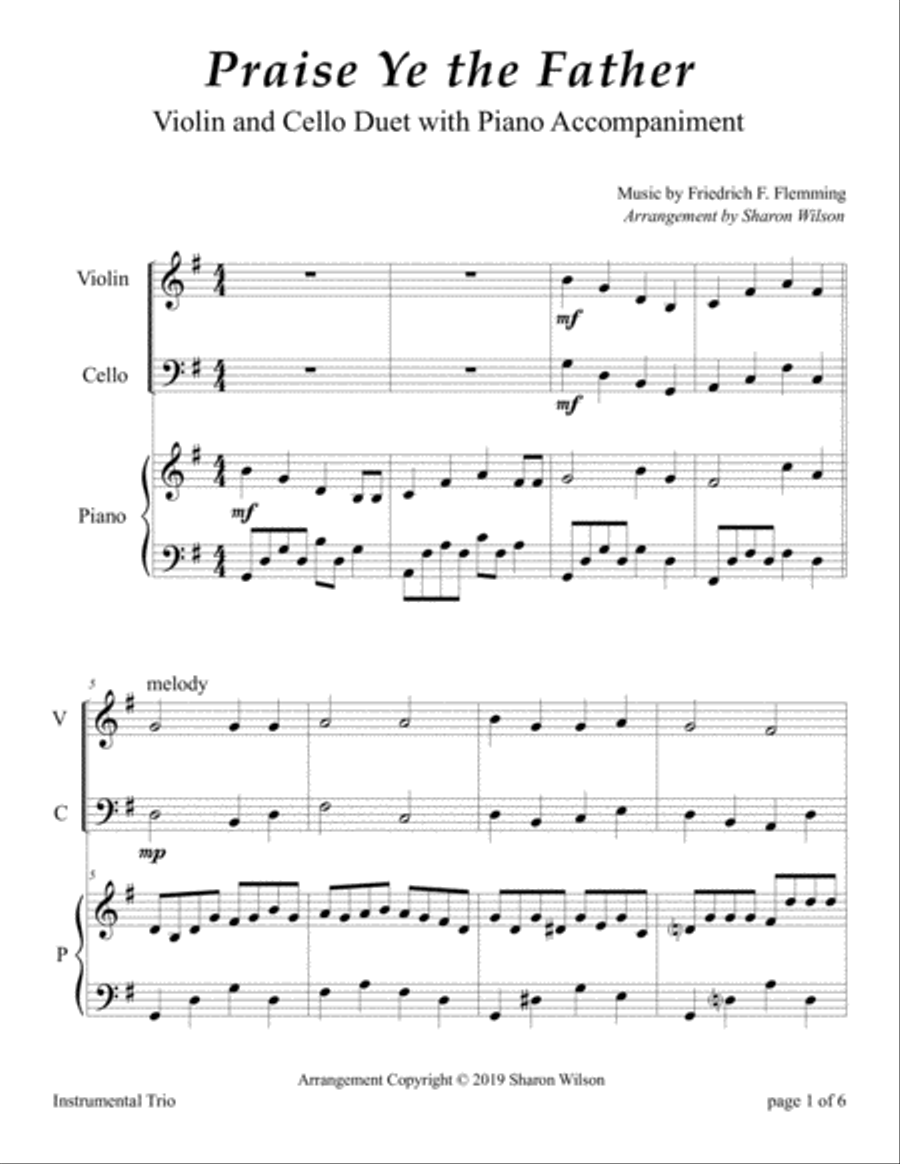 Praise Ye the Father (Violin and Cello Duet with Piano Accompaniment) Piano Trio scores gallery preview page 4