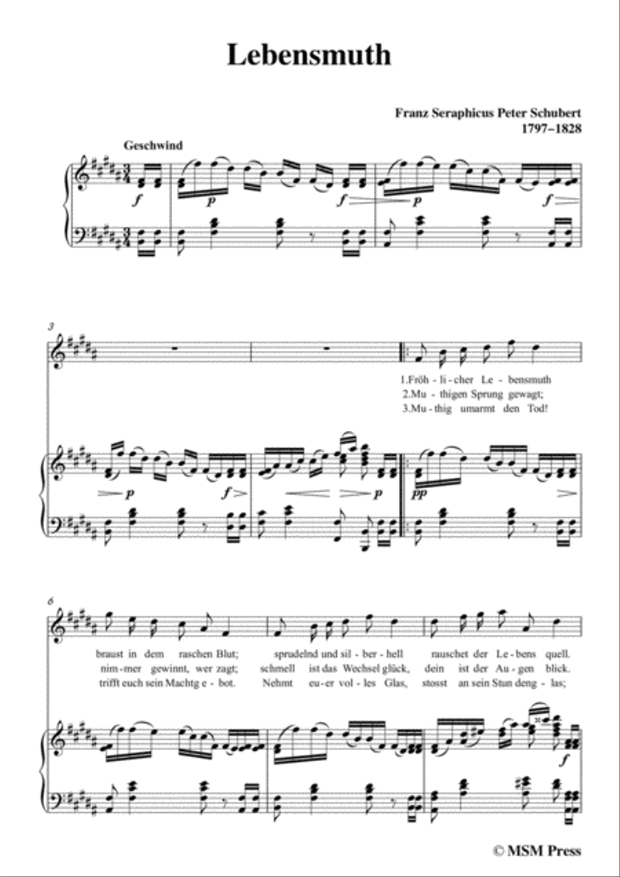 Schubert-Lebensmuth,in B Major,for Voice&Piano Voice scores gallery preview page 3