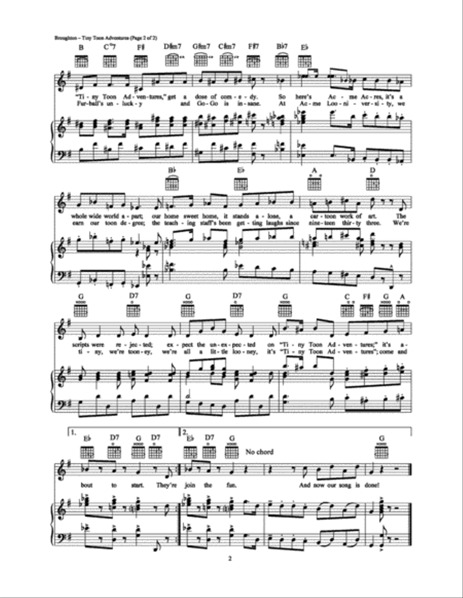 Tiny Toon Adventures Piano, Vocal, Guitar scores gallery preview page 2