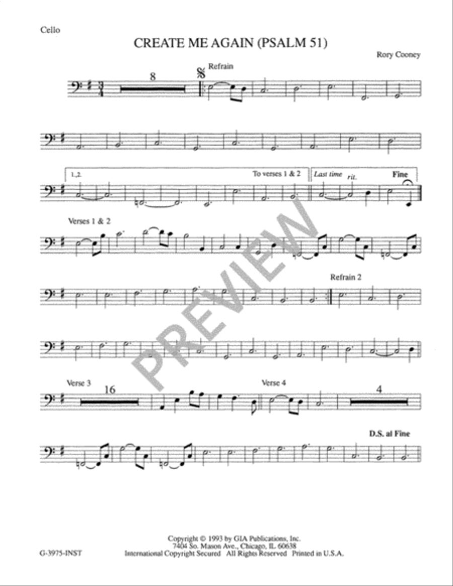 Psalm 51: Create Me Again - Instrument edition Cello scores gallery preview page 5