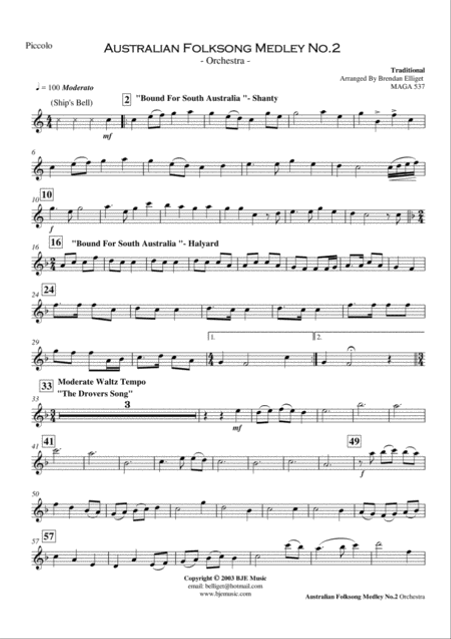 Australian Folksong Medley No. 2 - Orchestra Full Orchestra scores gallery preview page 2