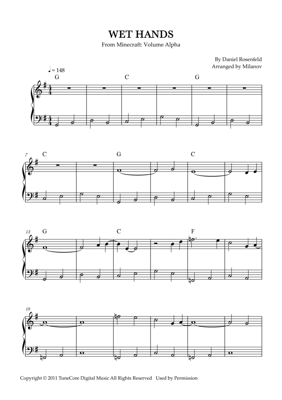 Wet Hands Easy Piano scores gallery preview page 1