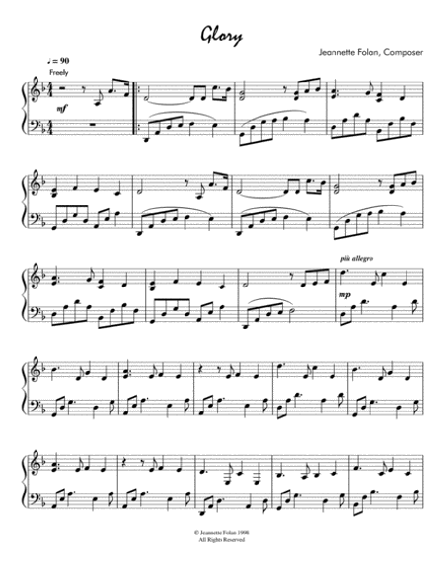 Glory Piano Solo scores gallery preview page 1