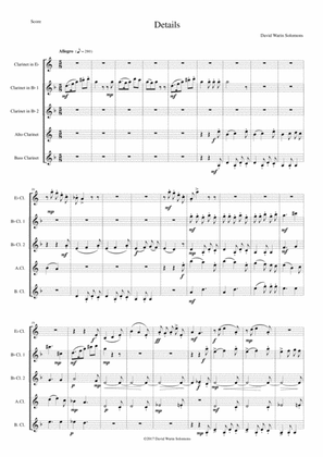 Details for clarinet quintet (1 E flat, 2 B flats, 1 Alto, 1 Bass)