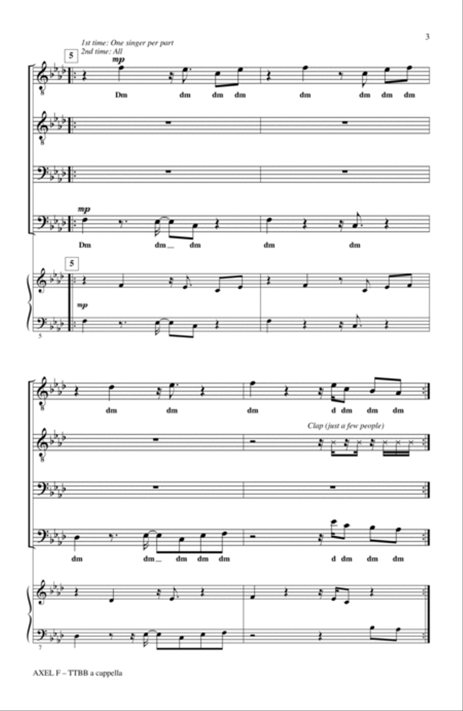 Axel F (from Beverly Hills Cop) (arr. Deke Sharon) TTBB scores gallery preview page 2