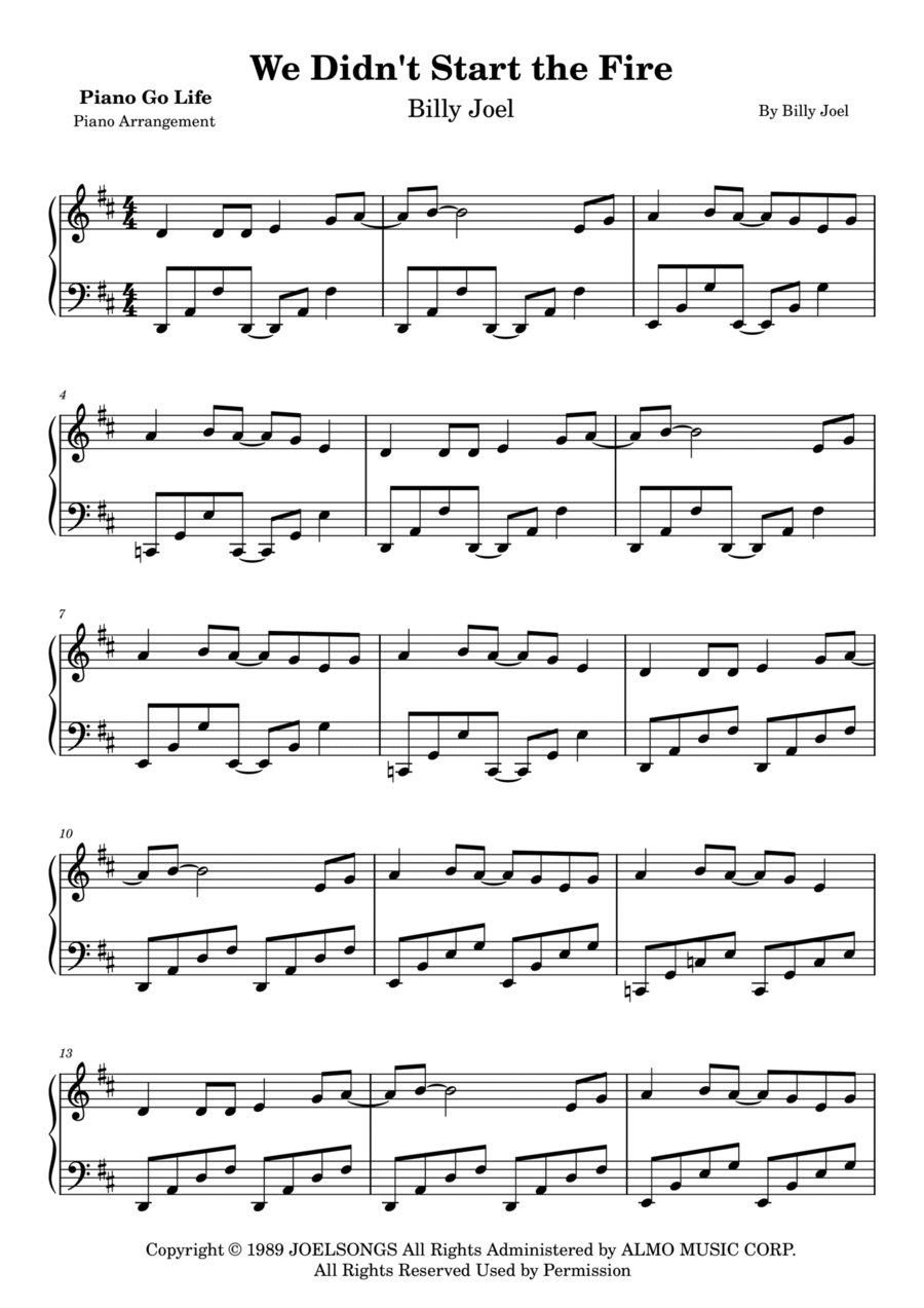 We Didn't Start The Fire Piano Solo scores gallery preview page 1