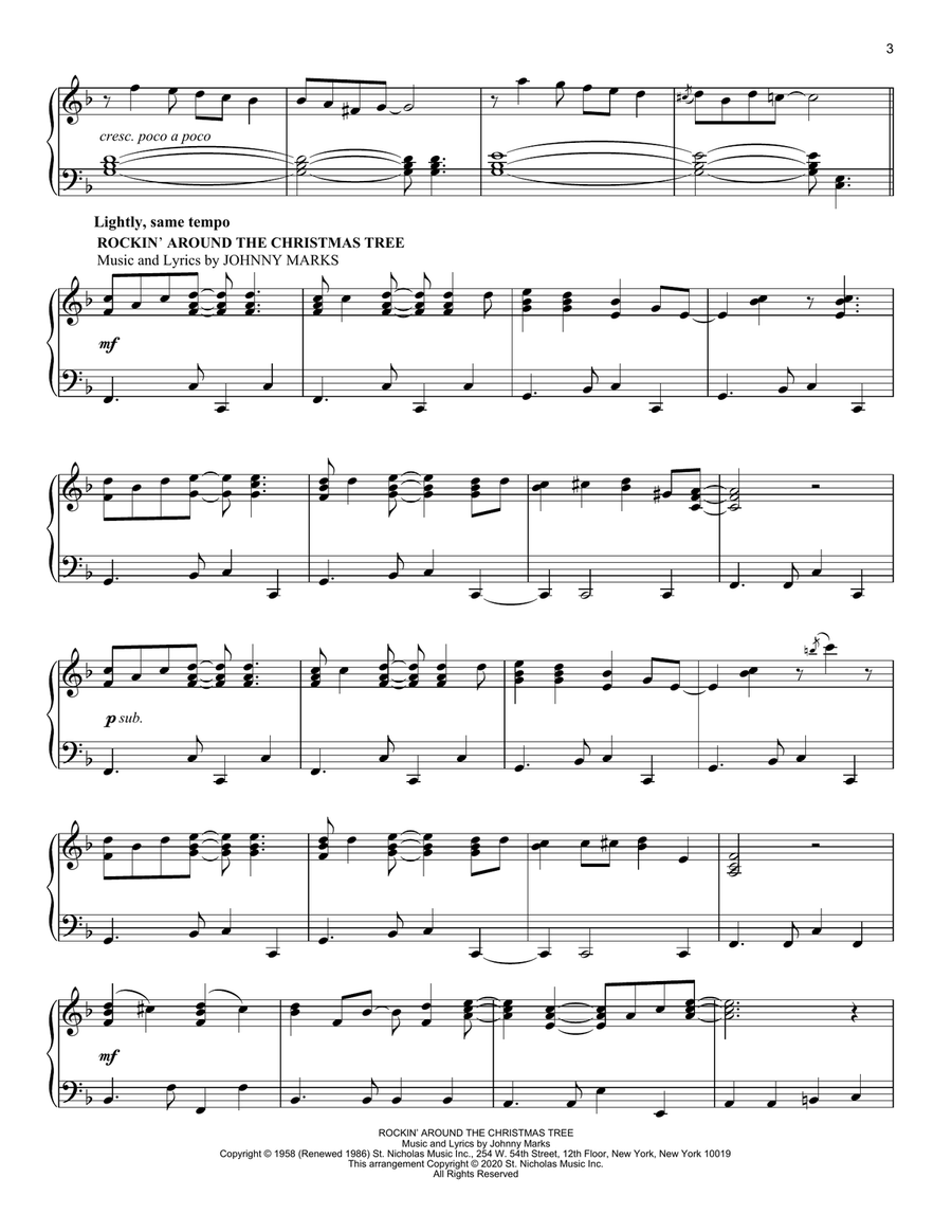 Let It Snow!/Rockin' Around the Christmas Tree/Santa Claus Is Comin' To Town Piano Solo scores gallery preview page 3