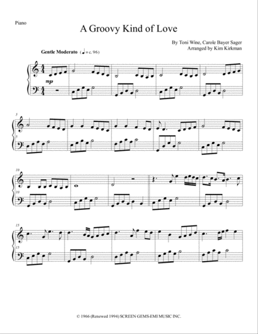 A Groovy Kind Of Love Piano Solo scores gallery preview page 1