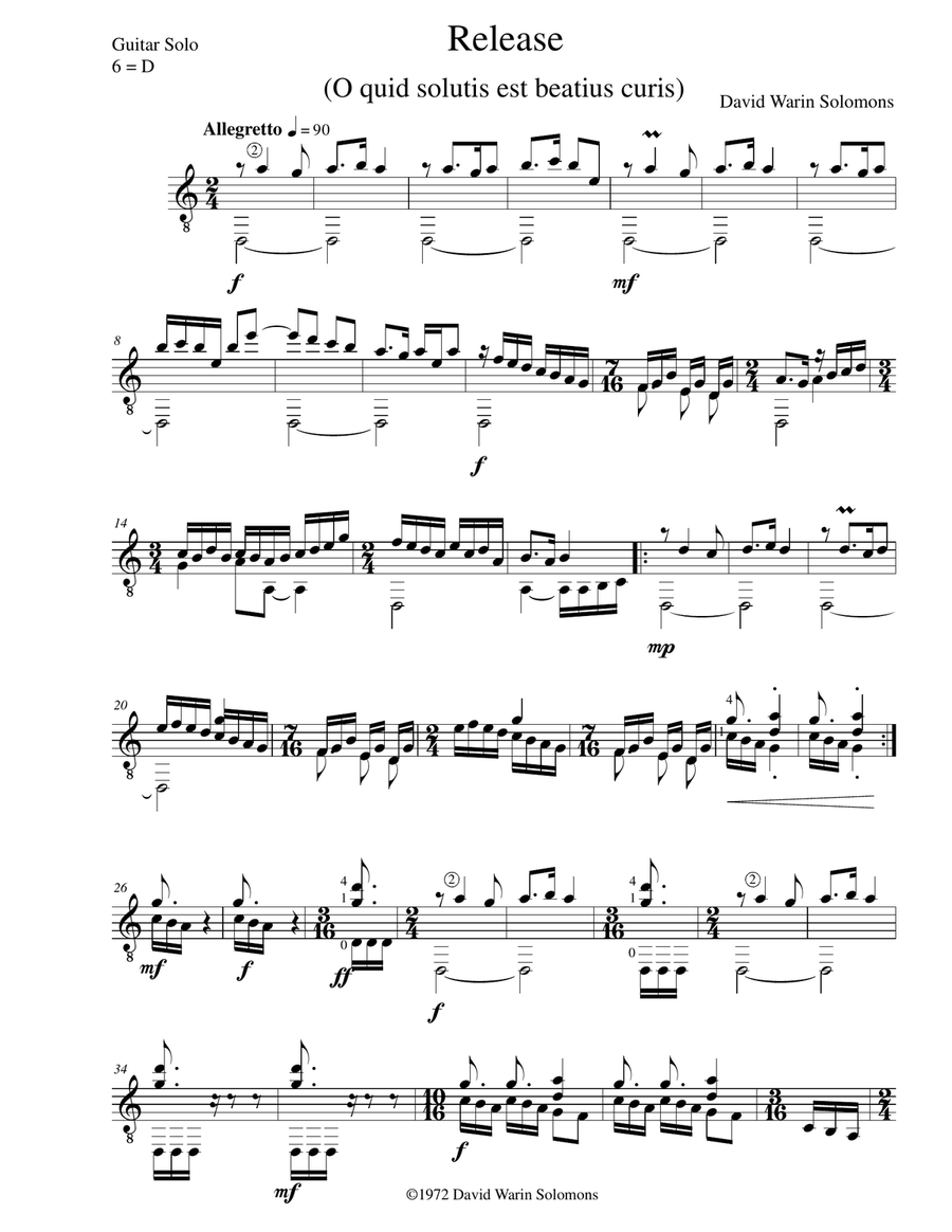 Release (O quid solutis est beatius curis) for guitar solo Classical Guitar scores gallery preview page 1