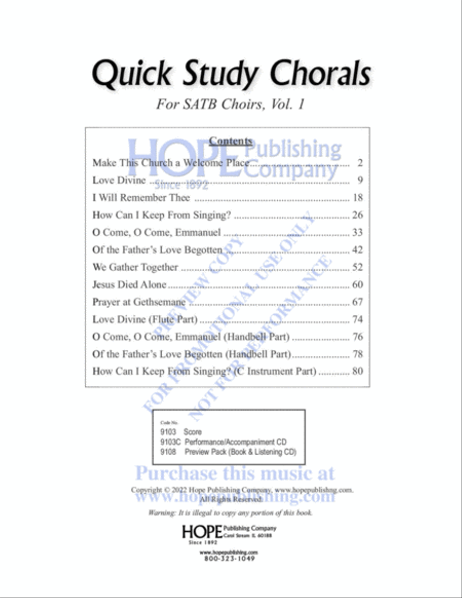 Quick Study Chorals for SATB Choirs, Vol. 1