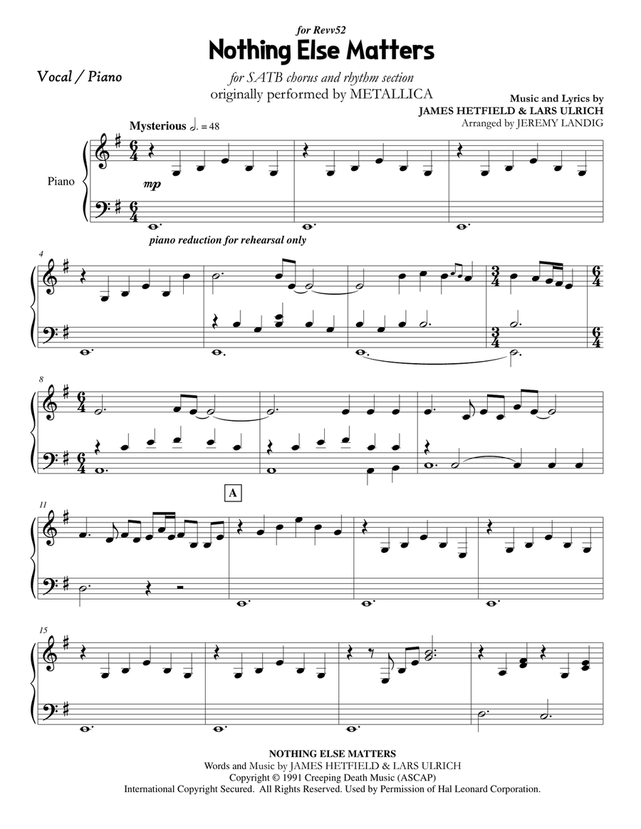 Nothing Else Matters 4-Part scores gallery preview page 1