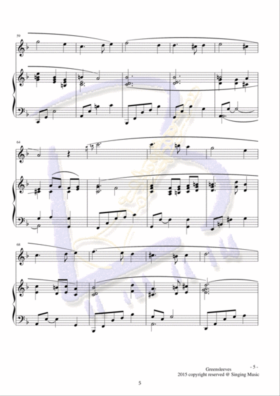Greensleeves, for Instrument and Piano Handbell Choir scores gallery preview page 5