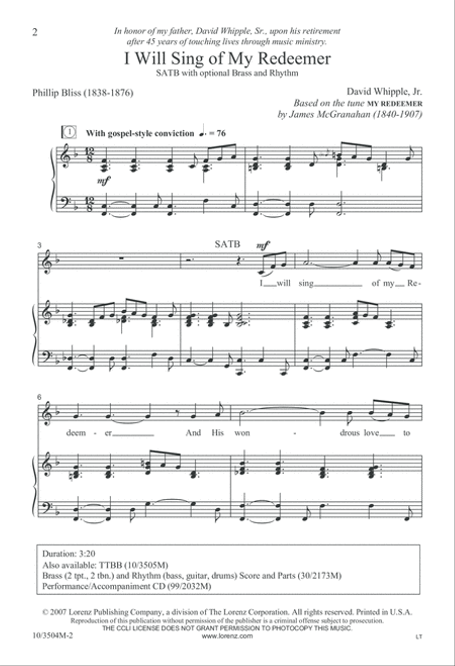 I Will Sing of My Redeemer 4-Part scores gallery preview page 3