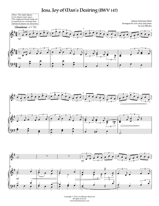 Jesu, Joy of Man's Desiring, Bach - for Oboe and Piano