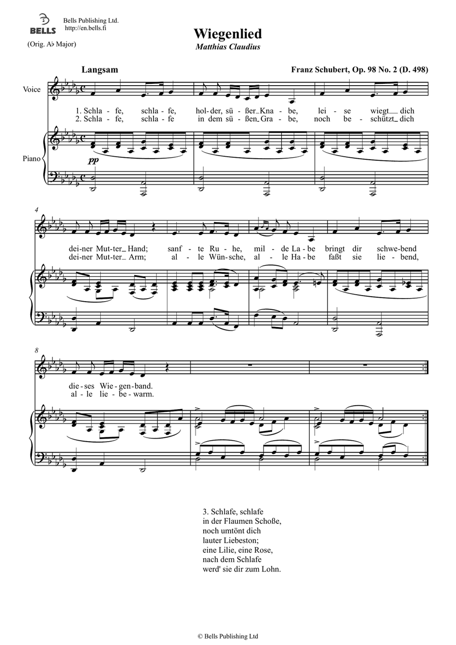 Wiegenlied, Op. 98 No. 2 (D. 498) (D-flat Major)