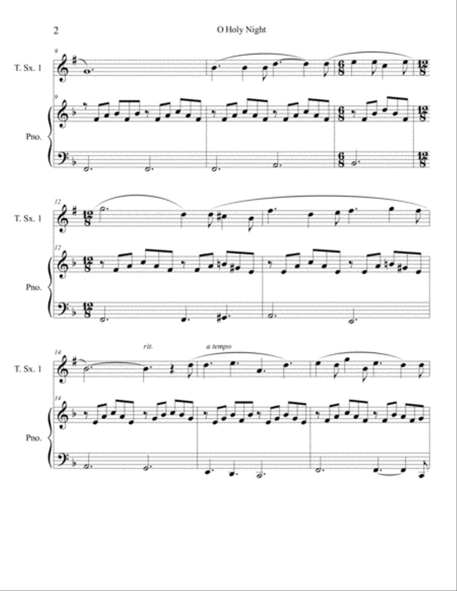 O Holy Night (tenor sax solo) with piano accompaniment Tenor Saxophone scores gallery preview page 2