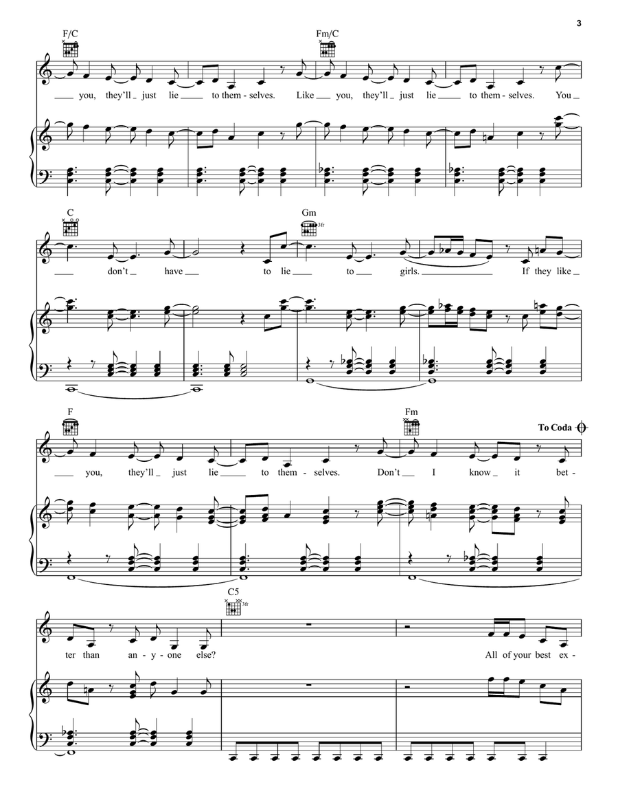 Lie To Girls Piano, Vocal, Guitar scores gallery preview page 3