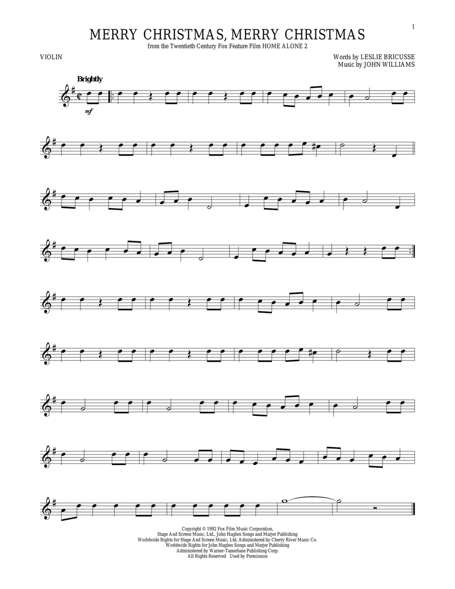 Merry Christmas, Merry Christmas Violin Solo scores gallery preview page 1