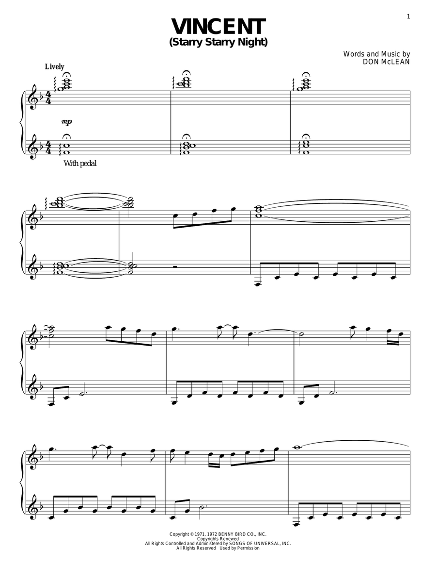 Vincent (Starry Starry Night) Piano Solo scores gallery preview page 1