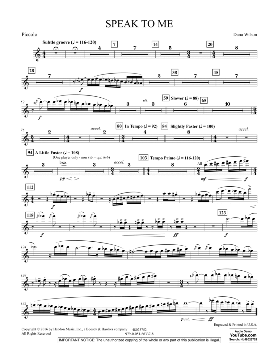 Speak to Me - Piccolo Piccolo scores gallery preview page 1