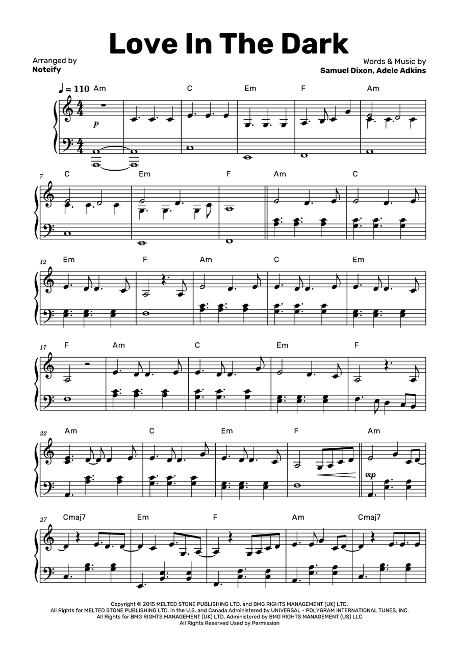 Love In The Dark Piano Solo scores gallery preview page 1