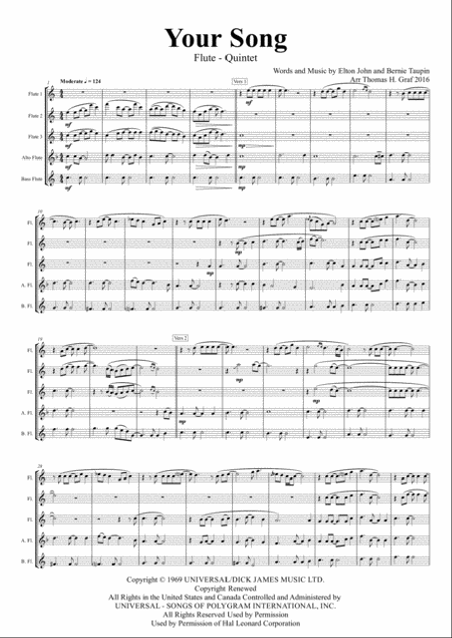 Your Song Woodwind Ensemble scores gallery preview page 1