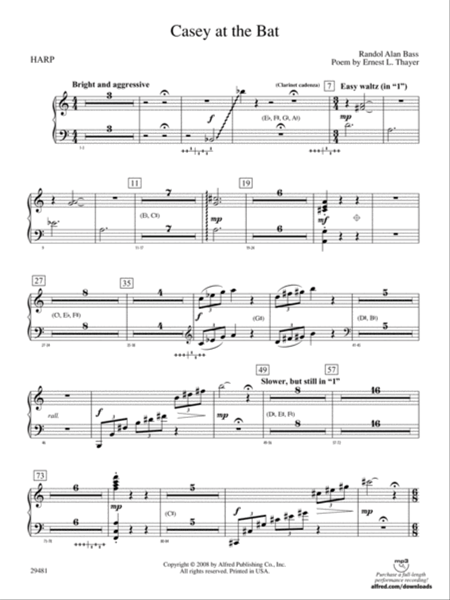Casey at the Bat: Harp Concert Band scores gallery preview page 1