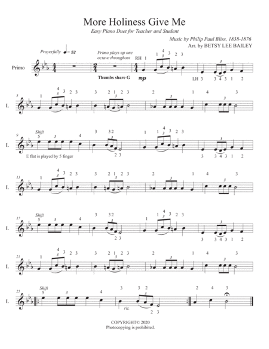 More Holiness Give Me - Easy Piano Duet Easy Piano scores gallery preview page 1